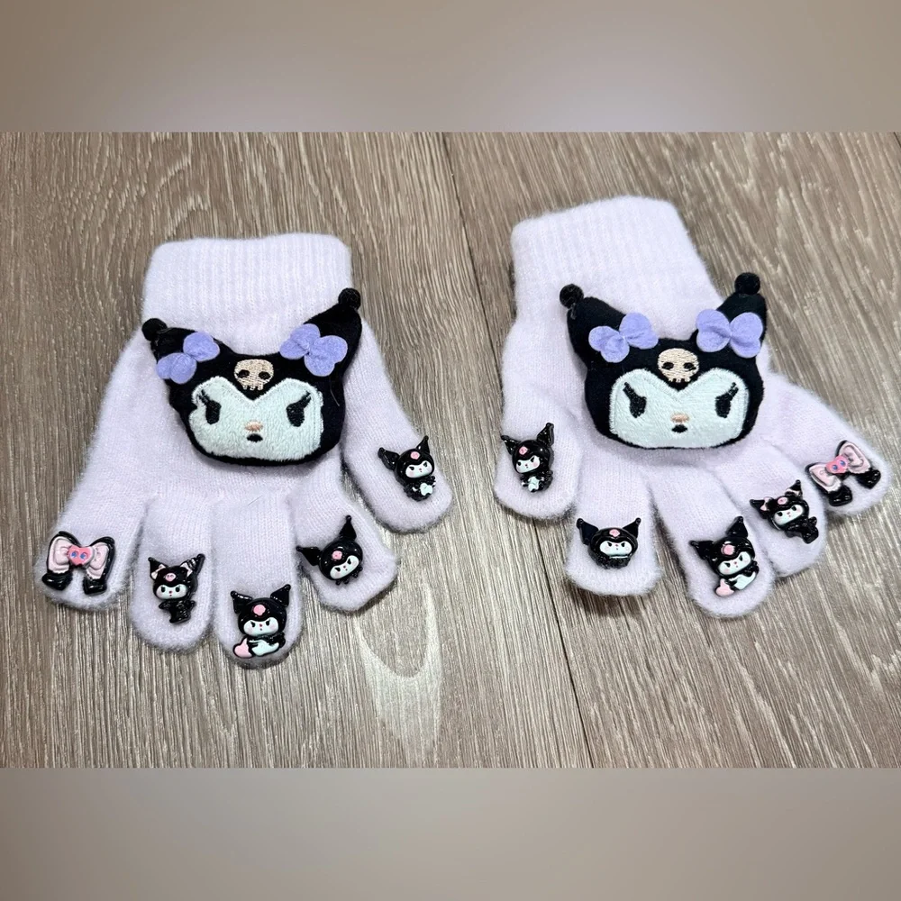 Sanrio Kuromi kids' expandable cozy gloves.